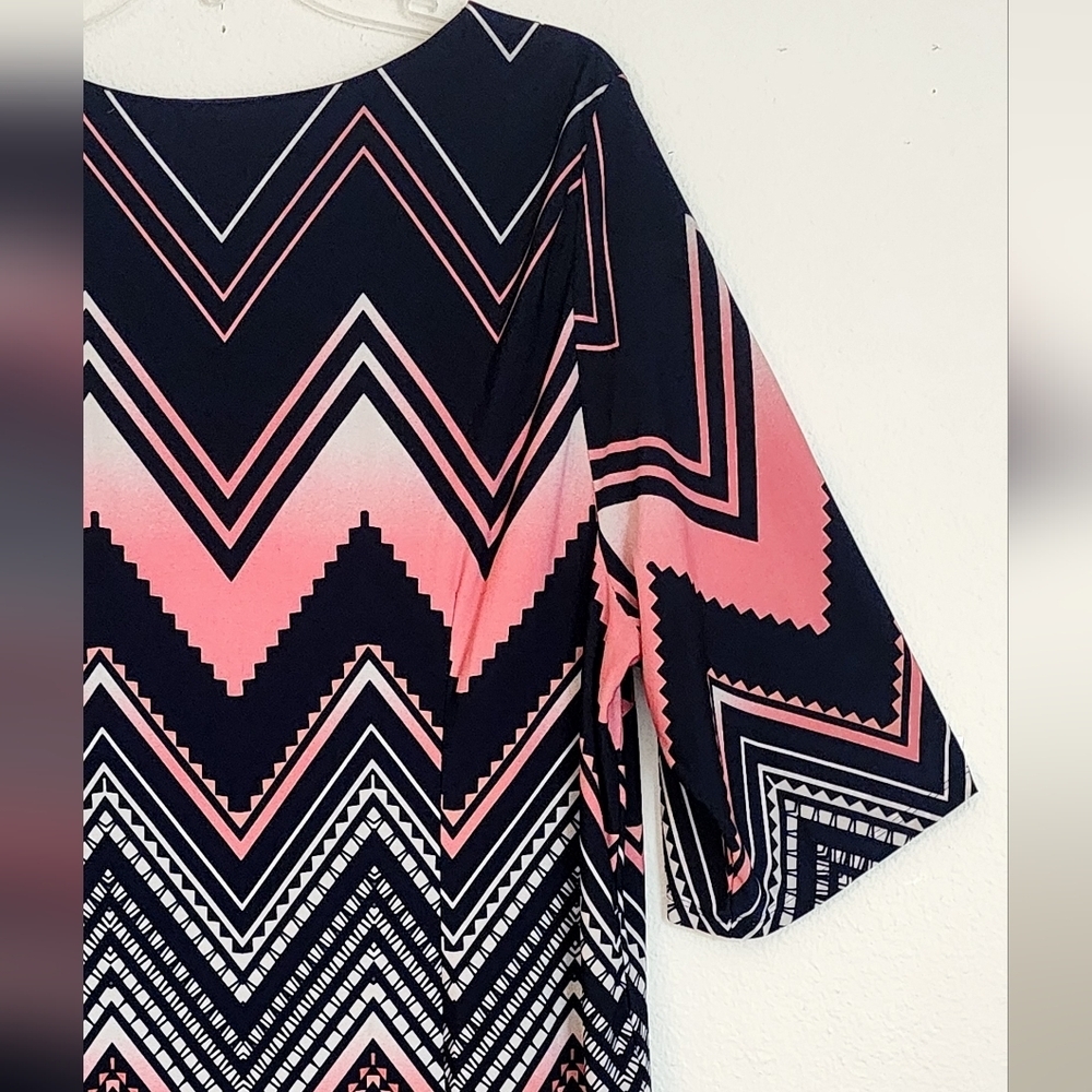 Sandra Darren Women's Shift Dress Pink Blue White Pullover 3/4 Sleeve Sz 18W - Picture 8 of 10